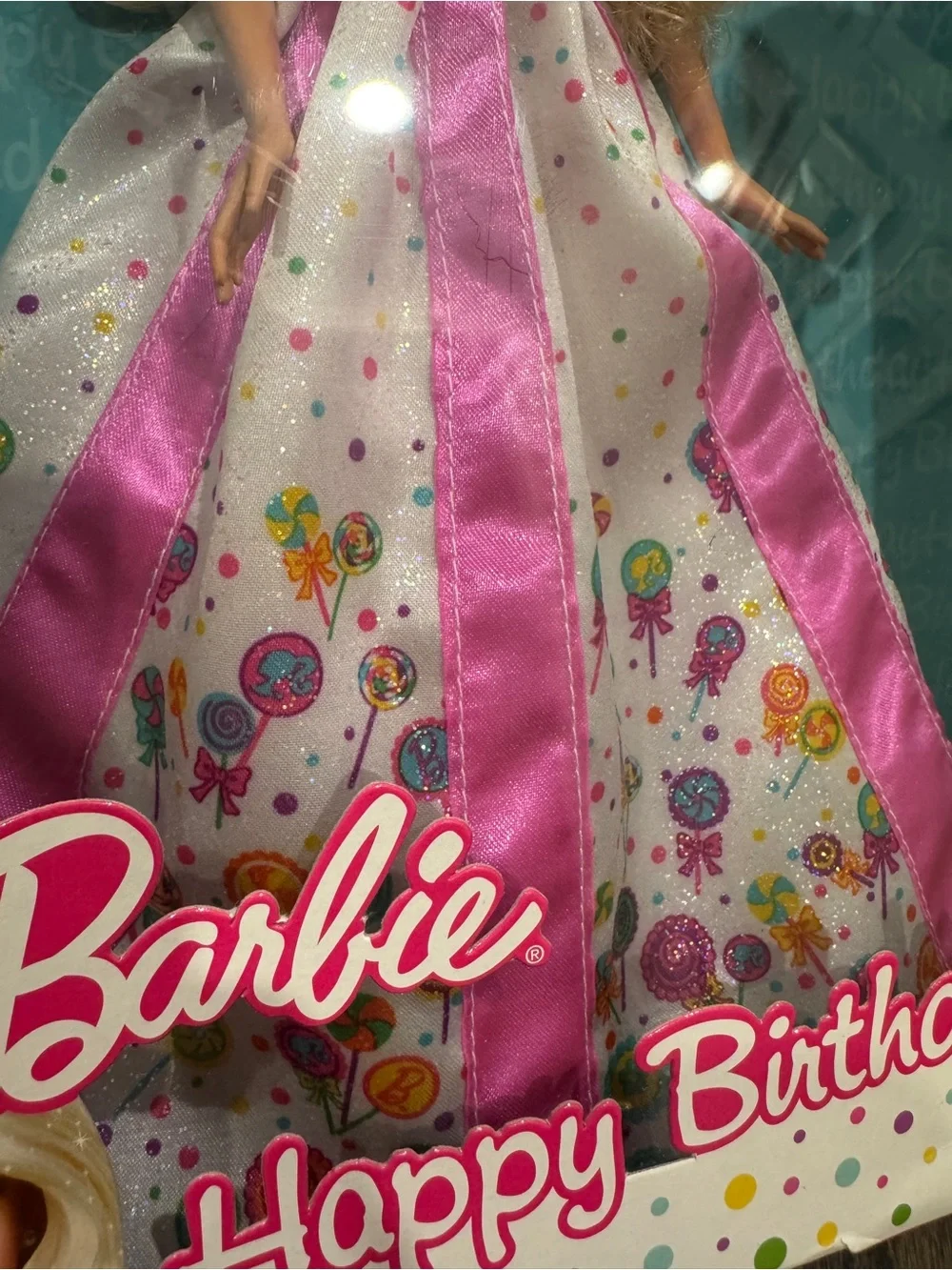 Happy Birthday Barbie Doll with Tiara Lollipop-Pattern Dress